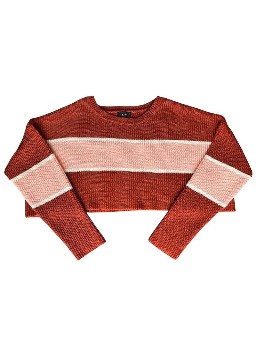 Rust Pink Stripe Cropped Knit Sweater